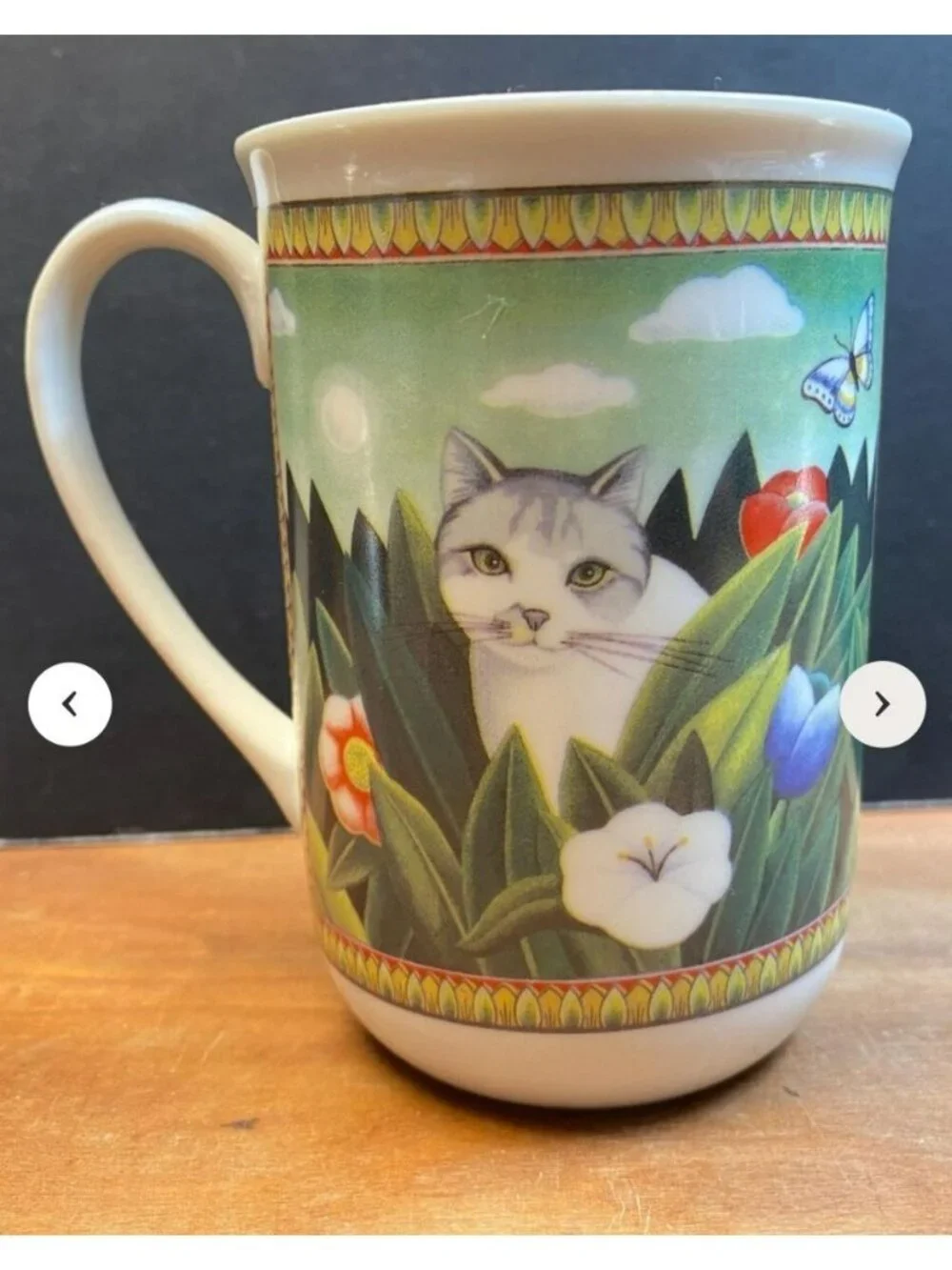 Russ Berrie‎ Four Seasons Cat & Butterfly Mug Made In Korea